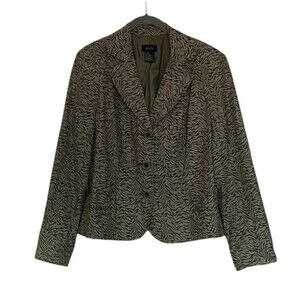 RQT Zebra Print Blazer Womens Size 16 Green Lined Long Sleeve Suit Jacket Office
